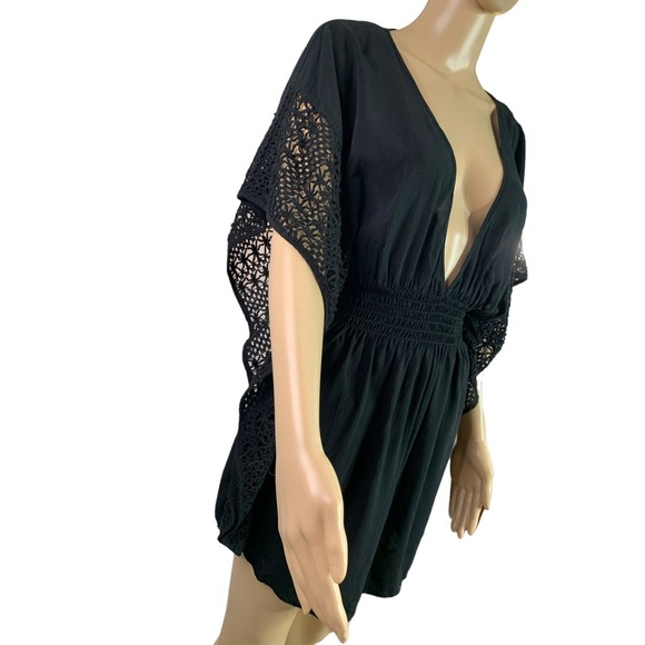 Victoria's Secret Boho Top Black Crochet Trim Plunging Neck Backless Size Large - Picture 3 of 11